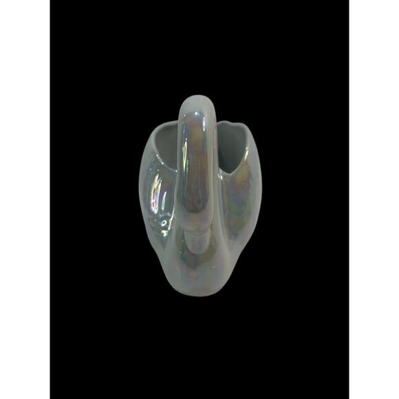 Vintage Cerami Off White blueish iridescent Swan Planter/trinet Vase 5.5 X 4 - Picture 5 of 9